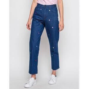 Lazy Oaf Embroidered Polka Dot High Waist Straight Leg Jeans Size 30